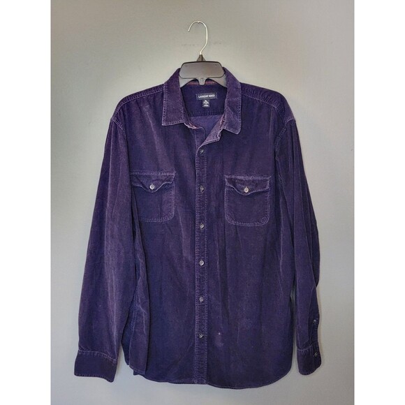 Land's End Corduroy Shirt Men's XL 17-17.5 Blue Long Sleeve Button Up Pockets - Picture 2 of 8